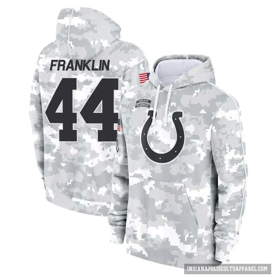 Youth ＃44 Zaire Franklin Indianapolis Colts Arctic Camo 2024 Salute to Service Club Fleece Pullover Hoodie