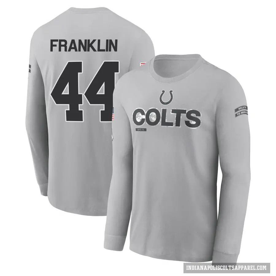 Youth ＃44 Zaire Franklin Indianapolis Colts Gray 2024 Salute to Service Long Sleeve T-Shirt