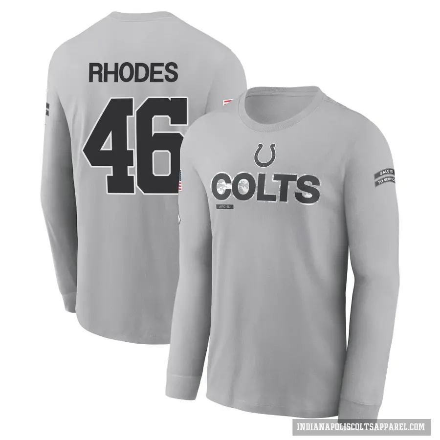 Youth ＃46 Luke Rhodes Indianapolis Colts Gray 2024 Salute to Service Long Sleeve T-Shirt