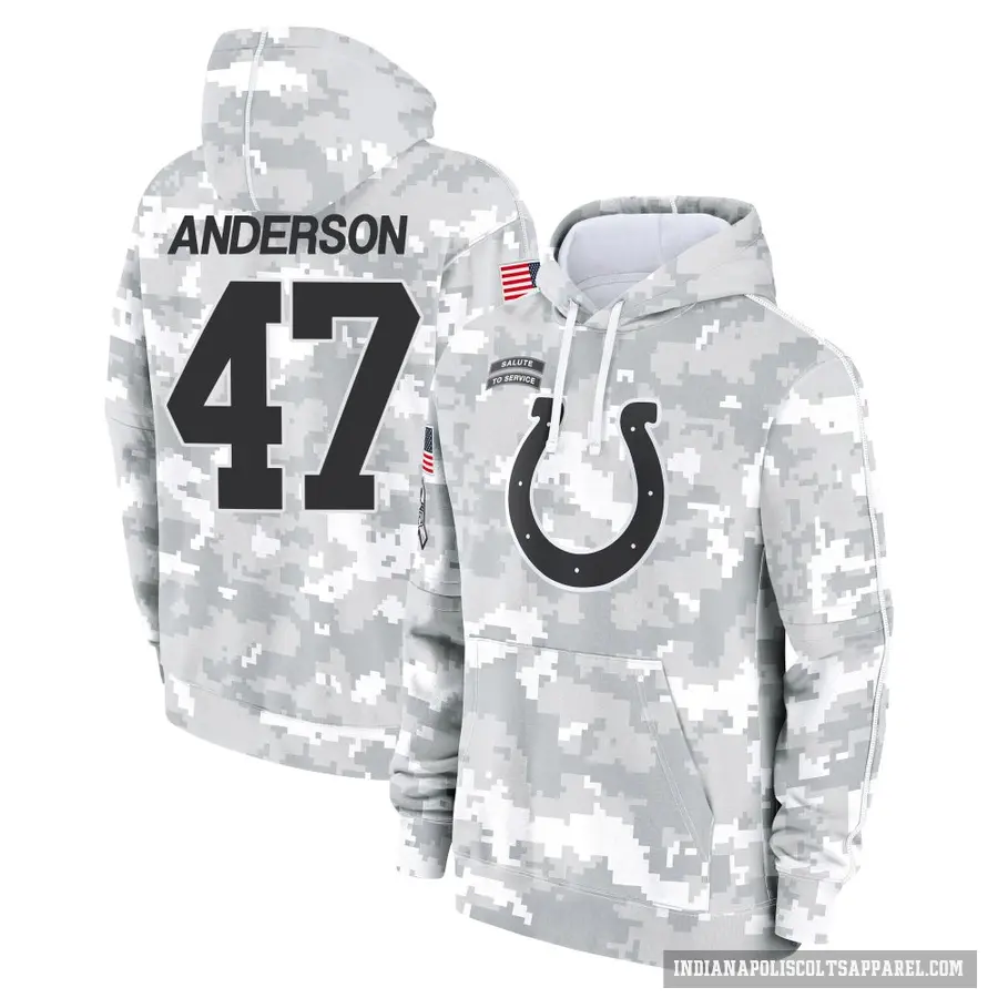 Youth ＃47 Liam Anderson Indianapolis Colts Arctic Camo 2024 Salute to Service Club Fleece Pullover Hoodie