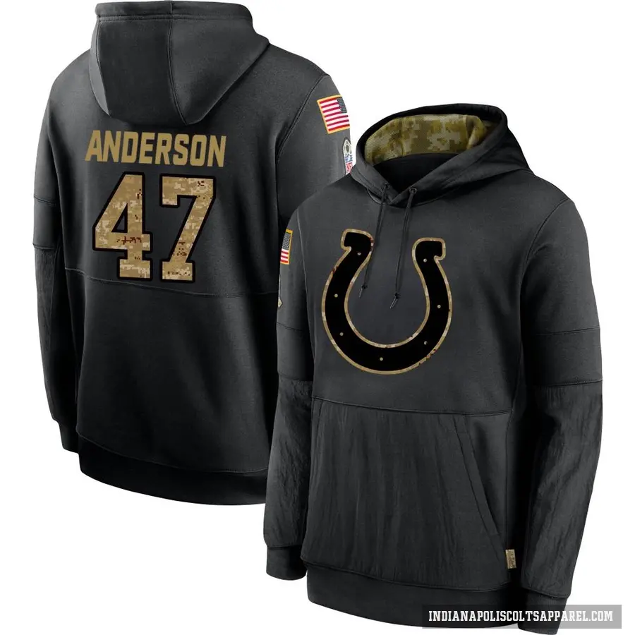 Youth ＃47 Liam Anderson Indianapolis Colts Black 2020 Salute to Service Sideline Performance Pullover Hoodie