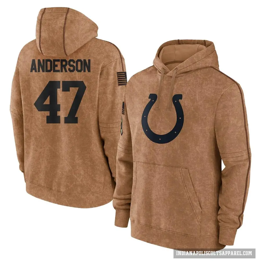 Youth ＃47 Liam Anderson Indianapolis Colts Brown 2023 Salute To Service Club Pullover Hoodie