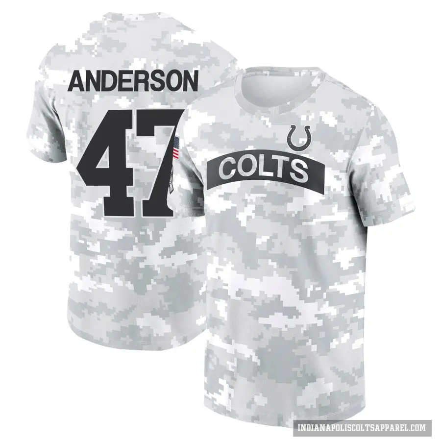 Youth ＃47 Liam Anderson Indianapolis Colts Camo Arctic 2024 Salute to Service Performance T-Shirt