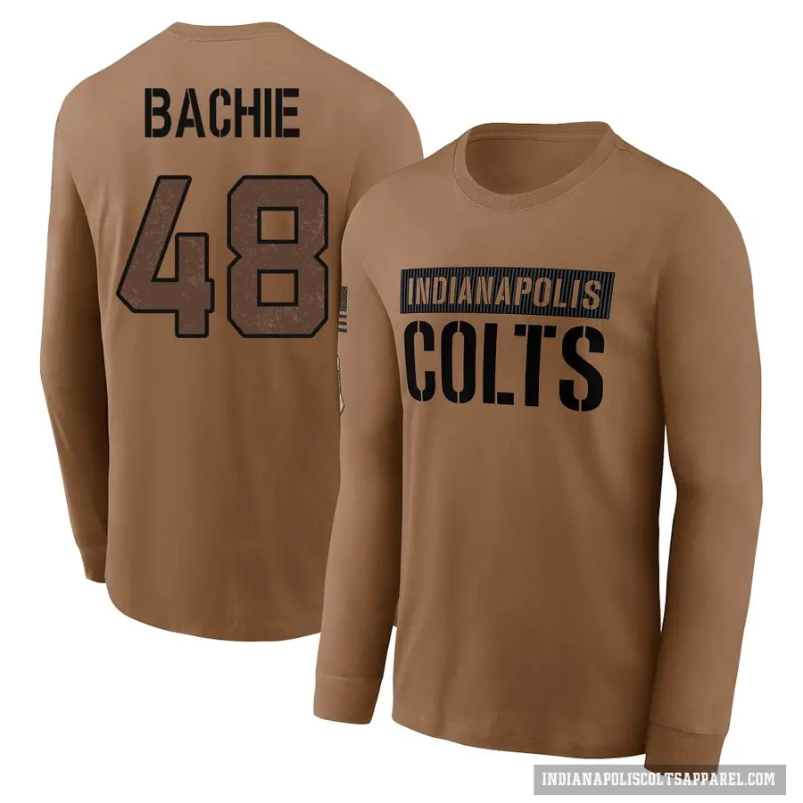 Youth ＃48 Joe Bachie Indianapolis Colts Brown 2023 Salute To Service Long Sleeve T-Shirt