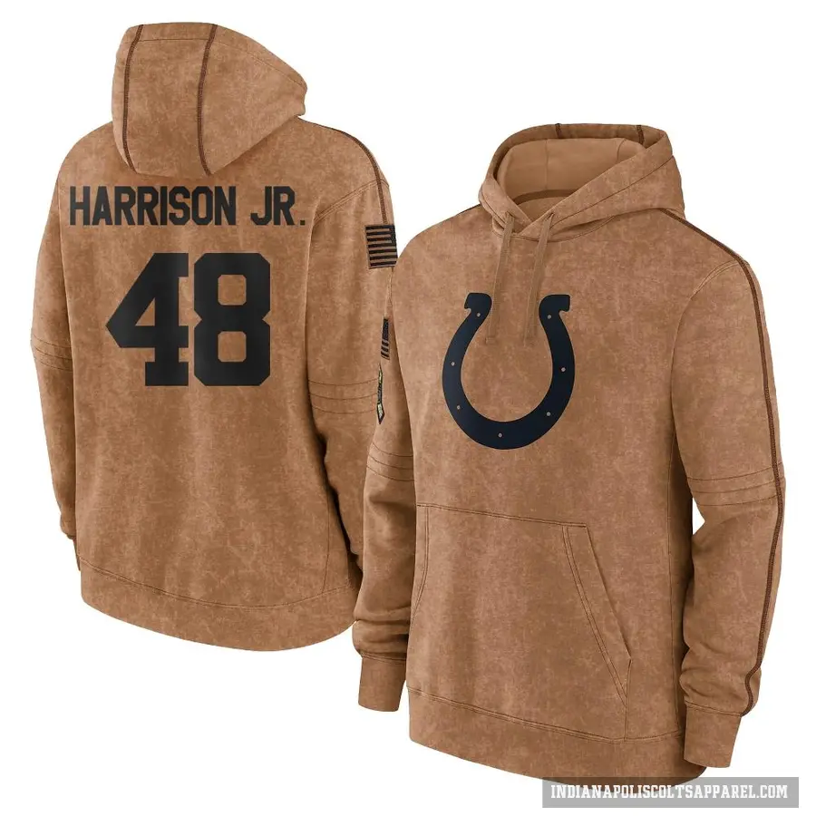 Youth ＃48 Ronnie Harrison Jr. Indianapolis Colts Brown 2023 Salute To Service Club Pullover Hoodie