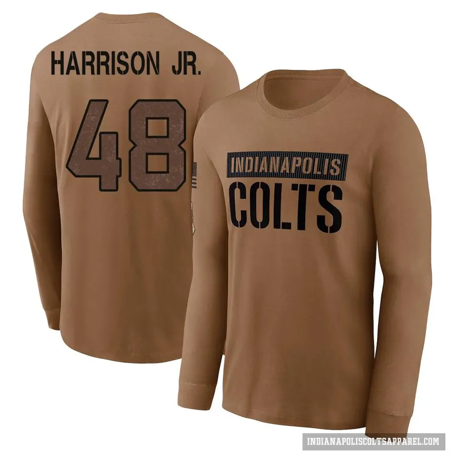 Youth ＃48 Ronnie Harrison Jr. Indianapolis Colts Brown 2023 Salute To Service Long Sleeve T-Shirt