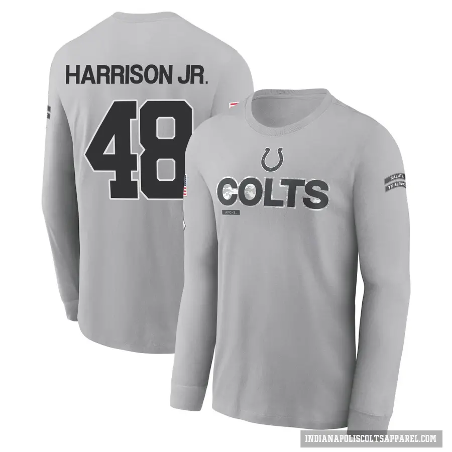 Youth ＃48 Ronnie Harrison Jr. Indianapolis Colts Gray 2024 Salute to Service Long Sleeve T-Shirt