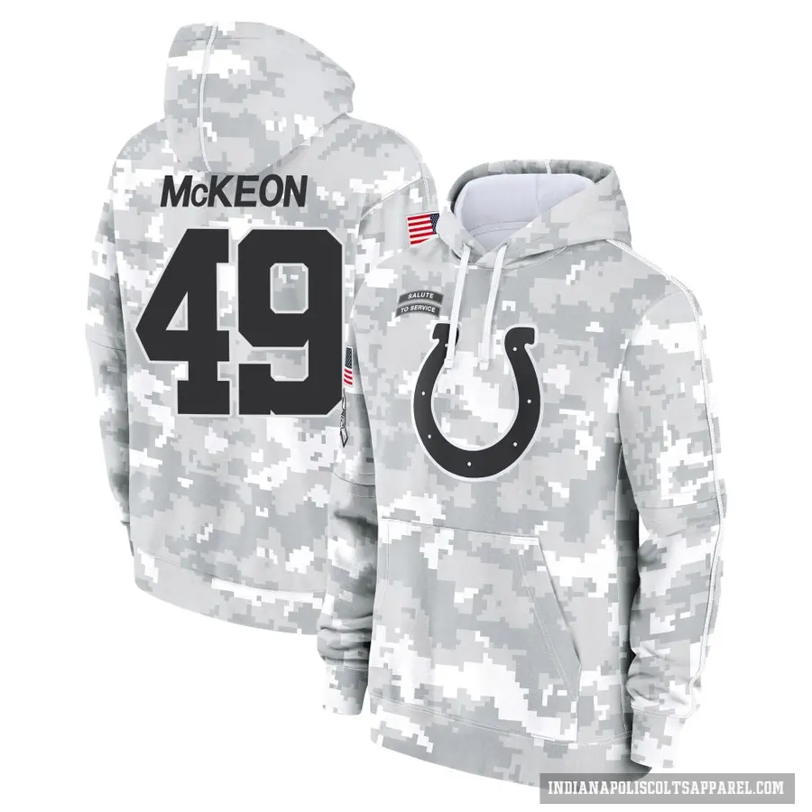 Youth ＃49 Sean McKeon Indianapolis Colts Arctic Camo 2024 Salute to Service Club Fleece Pullover Hoodie