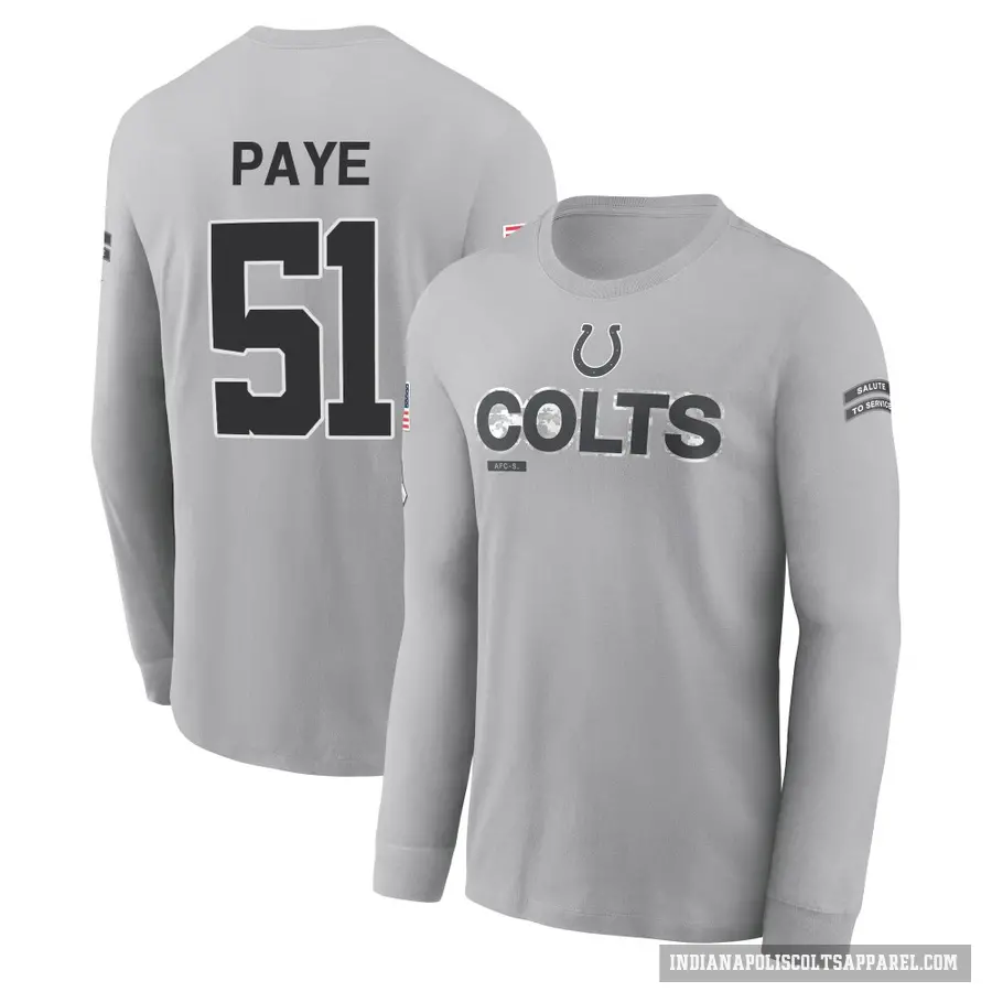 Youth ＃51 Kwity Paye Indianapolis Colts Gray 2024 Salute to Service Long Sleeve T-Shirt