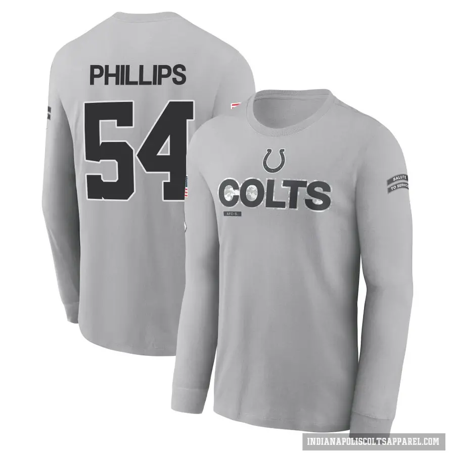 Youth ＃54 Jacob Phillips Indianapolis Colts Gray 2024 Salute to Service Long Sleeve T-Shirt