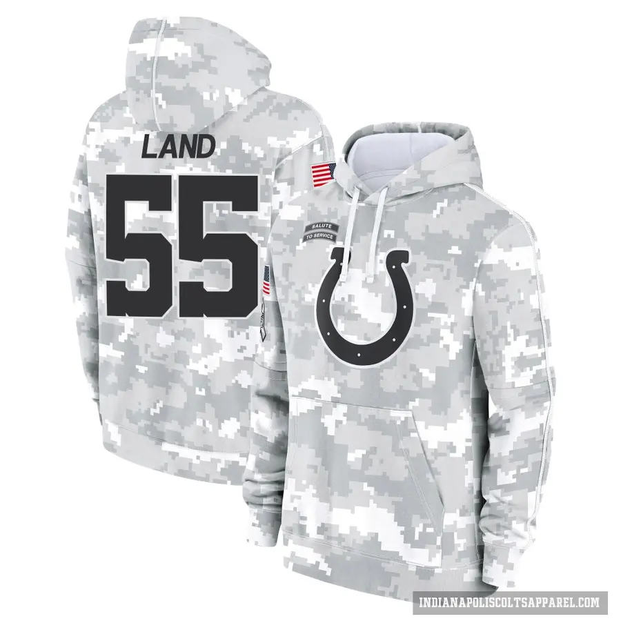 Youth ＃55 Isaiah Land Indianapolis Colts Arctic Camo 2024 Salute to Service Club Fleece Pullover Hoodie