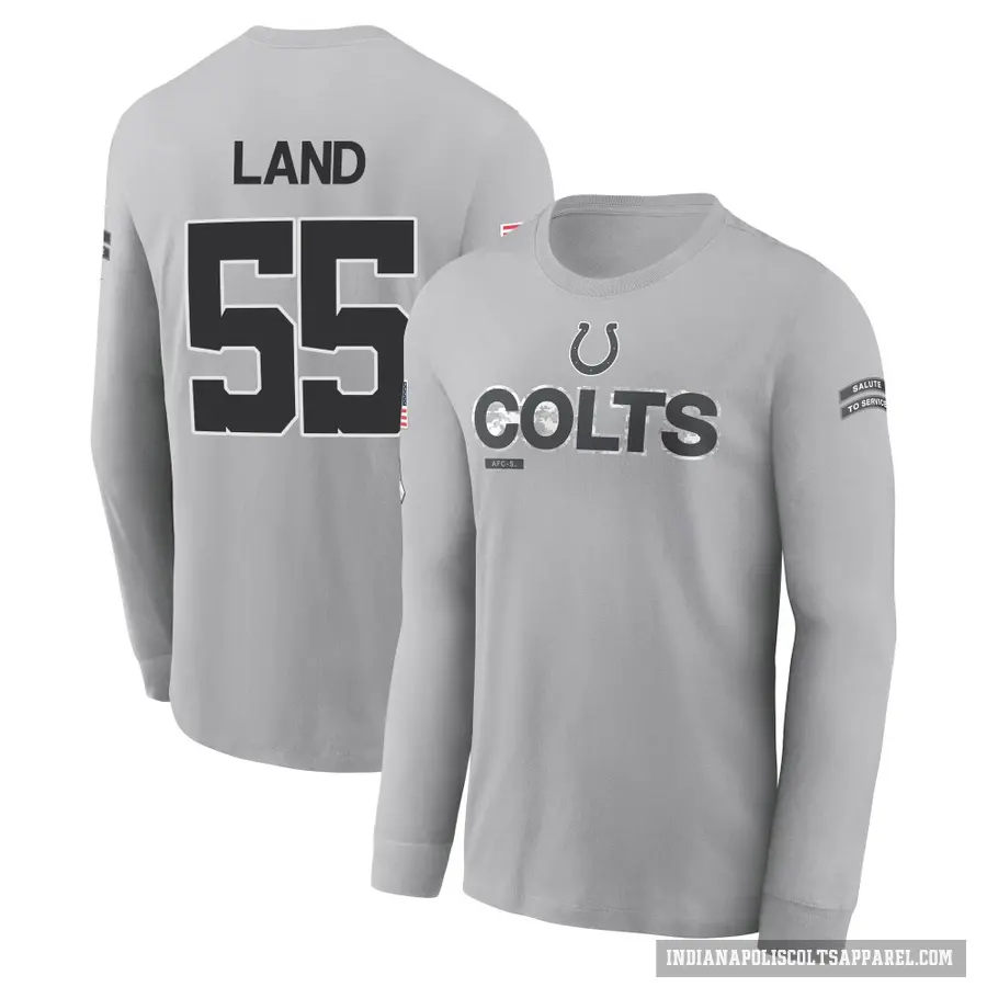 Youth ＃55 Isaiah Land Indianapolis Colts Gray 2024 Salute to Service Long Sleeve T-Shirt