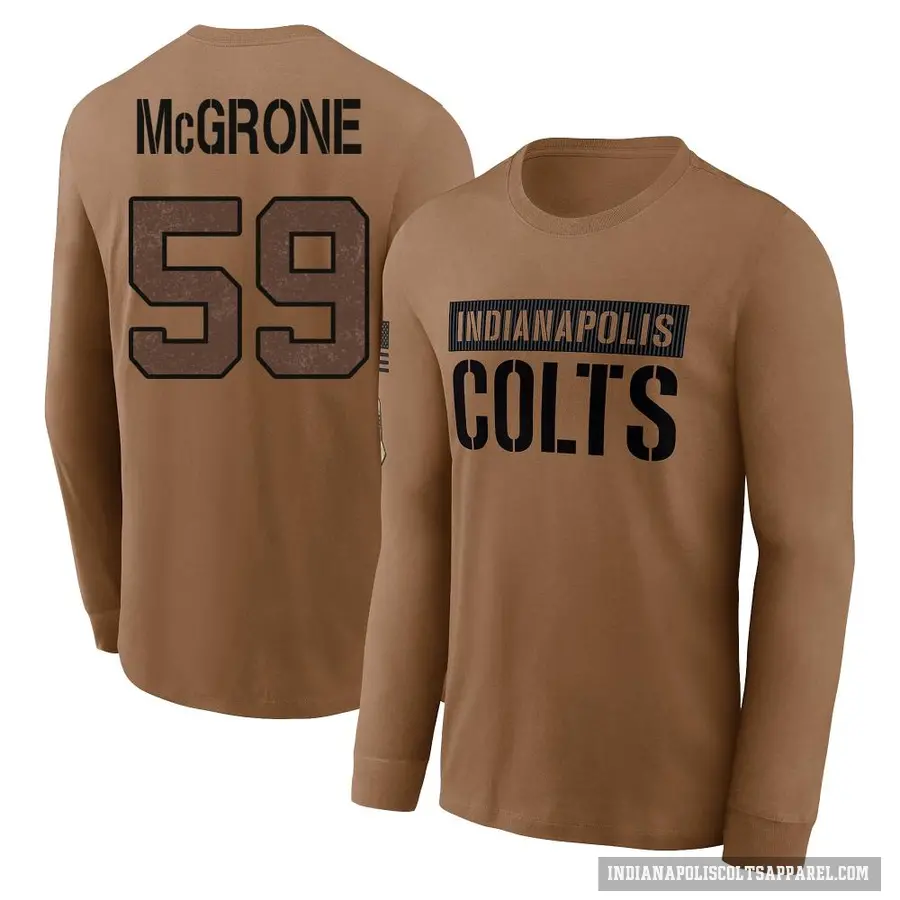 Youth ＃59 Cameron McGrone Indianapolis Colts Brown 2023 Salute To Service Long Sleeve T-Shirt