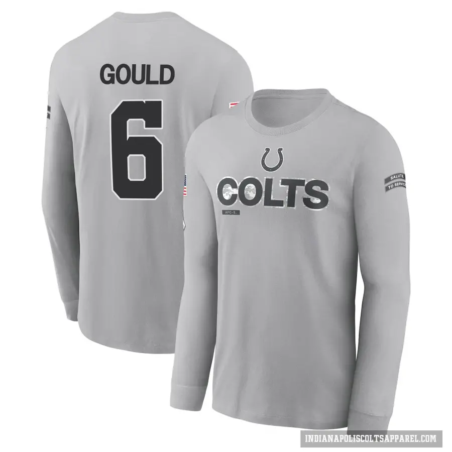 Youth ＃6 Anthony Gould Indianapolis Colts Gray 2024 Salute to Service Long Sleeve T-Shirt