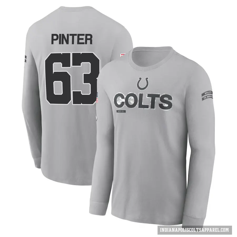 Youth ＃63 Danny Pinter Indianapolis Colts Gray 2024 Salute to Service Long Sleeve T-Shirt