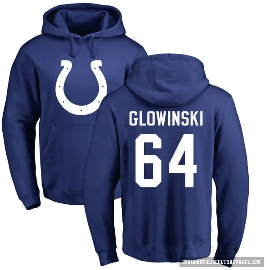 Youth ＃64 Mark Glowinski Indianapolis Colts Royal Pro Line Name & Number Logo Pullover Hoodie