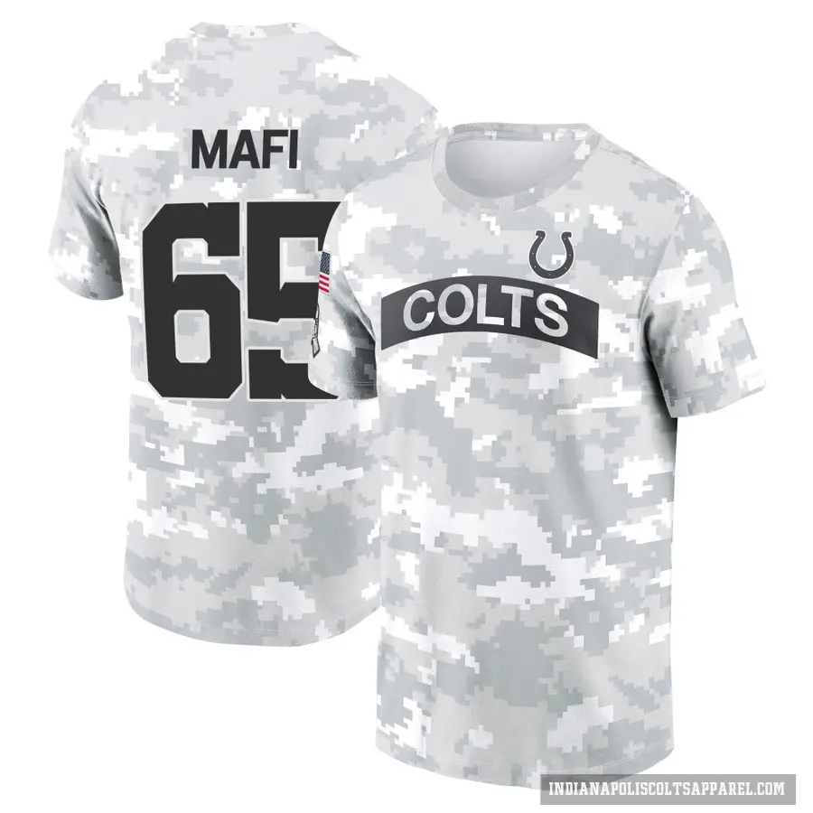 Youth ＃65 Atonio Mafi Indianapolis Colts Camo Arctic 2024 Salute to Service Performance T-Shirt