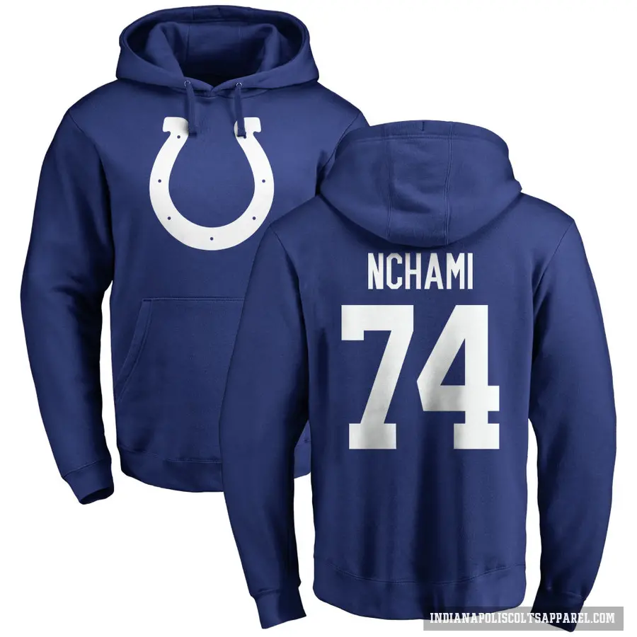 Youth ＃74 Durell Nchami Indianapolis Colts Royal Pro Line Name & Number Logo Pullover Hoodie