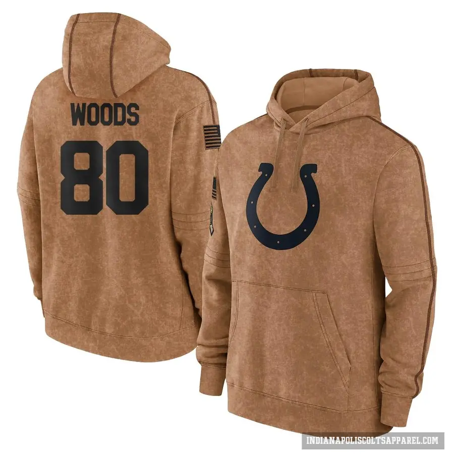 Youth ＃80 Jelani Woods Indianapolis Colts Brown 2023 Salute To Service Club Pullover Hoodie