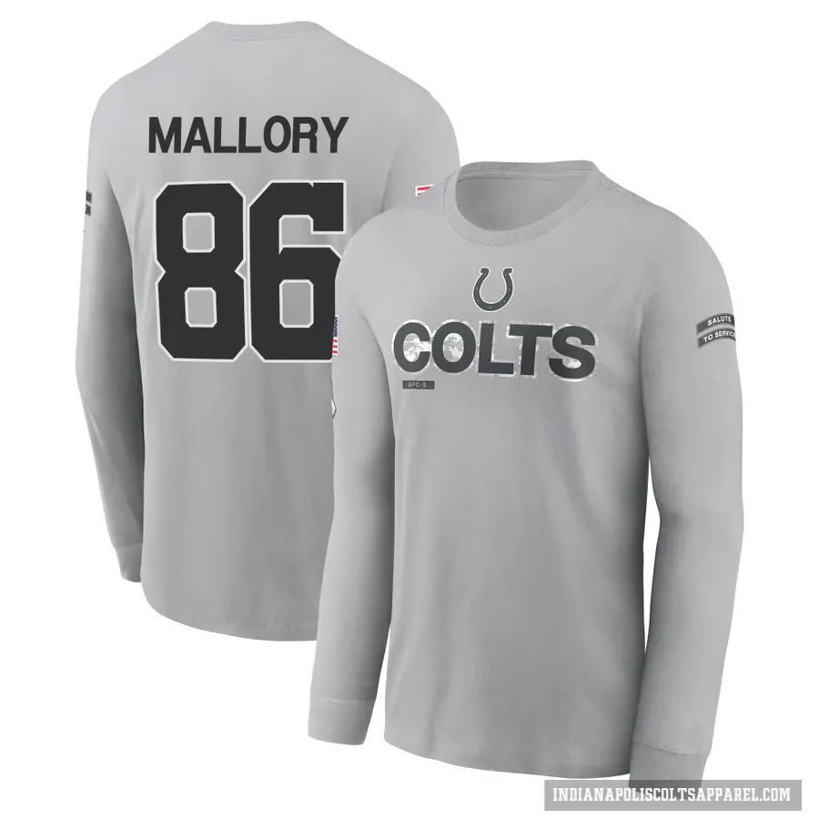 Youth ＃86 Will Mallory Indianapolis Colts Gray 2024 Salute to Service Long Sleeve T-Shirt