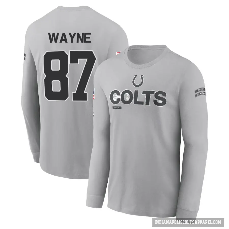 Youth ＃87 Reggie Wayne Indianapolis Colts Gray 2024 Salute to Service Long Sleeve T-Shirt