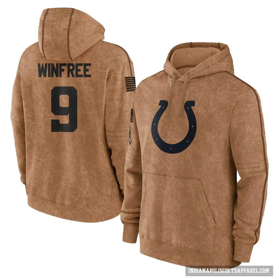 Youth ＃9 Juwann Winfree Indianapolis Colts Brown 2023 Salute To Service Club Pullover Hoodie