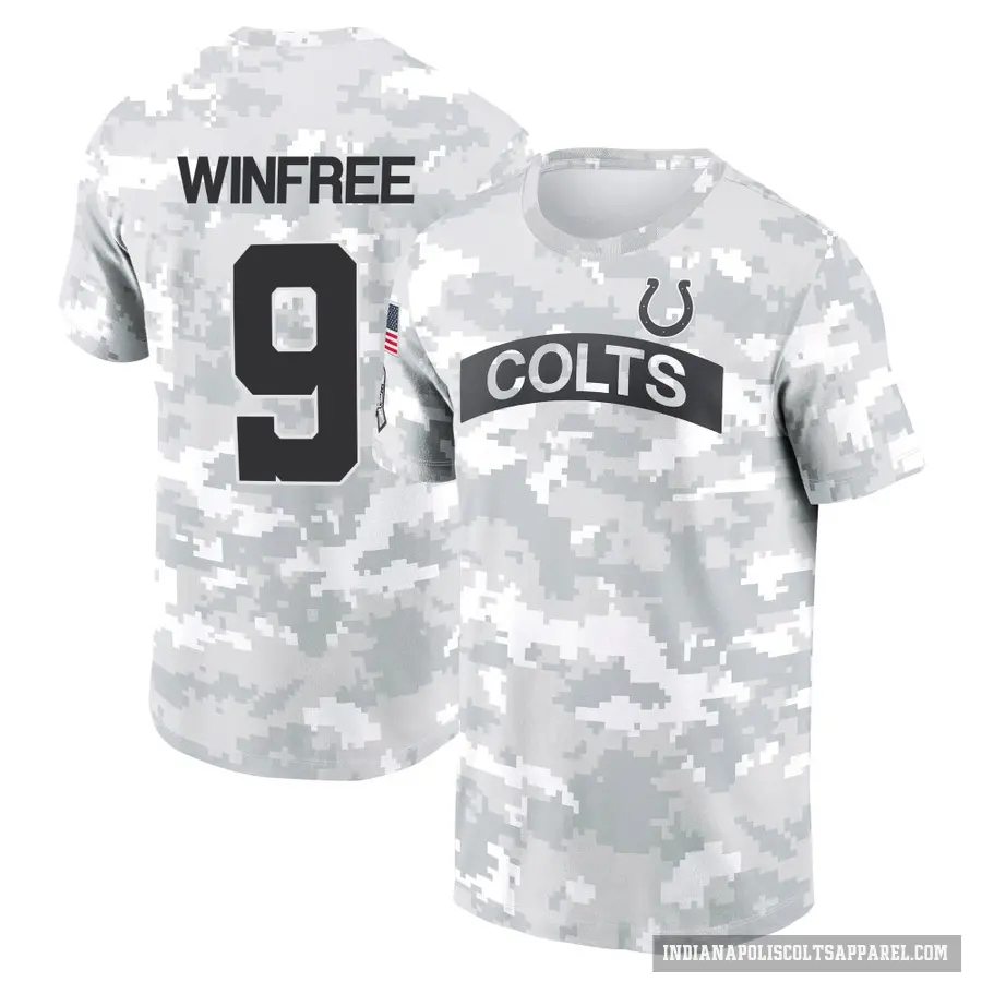 Youth ＃9 Juwann Winfree Indianapolis Colts Camo Arctic 2024 Salute to Service Performance T-Shirt
