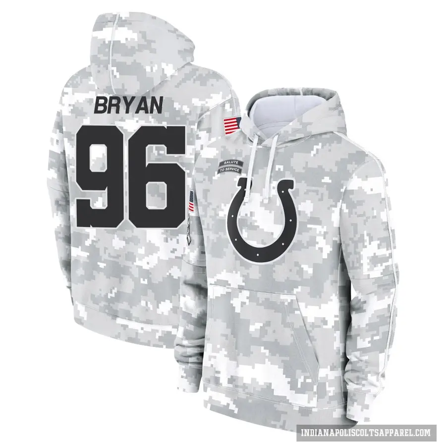Youth ＃96 Taven Bryan Indianapolis Colts Arctic Camo 2024 Salute to Service Club Fleece Pullover Hoodie