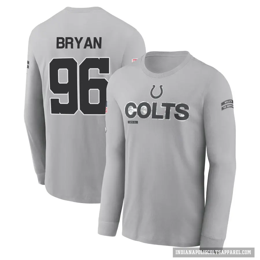 Youth ＃96 Taven Bryan Indianapolis Colts Gray 2024 Salute to Service Long Sleeve T-Shirt
