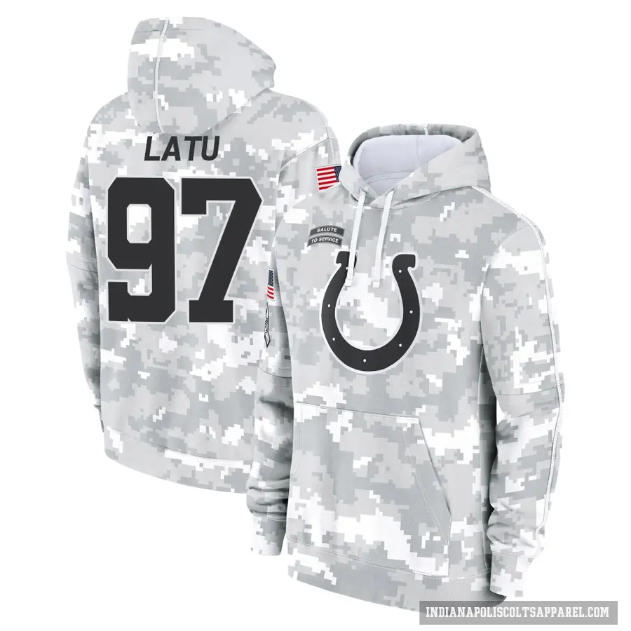 Youth ＃97 Laiatu Latu Indianapolis Colts Arctic Camo 2024 Salute to Service Club Fleece Pullover Hoodie